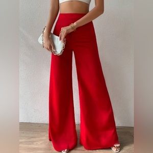 Red High Waist Wide Leg Pants